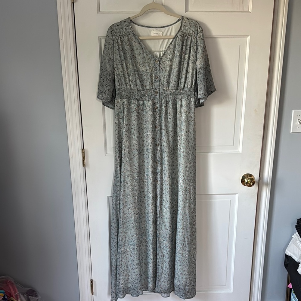 Bohme Floral Maxi Dress in Light Blue/Green With Lining - Picture 2 of 13